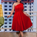 European and american plus size women's fashionable and elegant solid color sexy high waist ruched off-the-shoulder evening gown cross-border dress