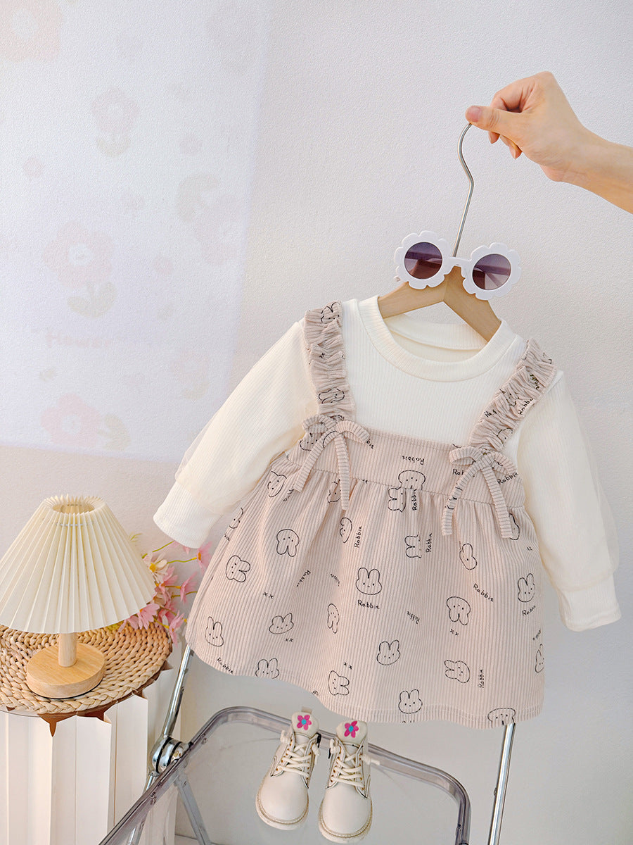 Girls' princess dress - new spring  collection: stylish two-piece look with cartoon rabbit design, cute and chic for baby girls