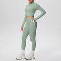 Ready-to-ship cross-border solid color brushed micro-fleece short jacket & leggings set - tight fit, pocketed, perfect for running, fitness, and yoga