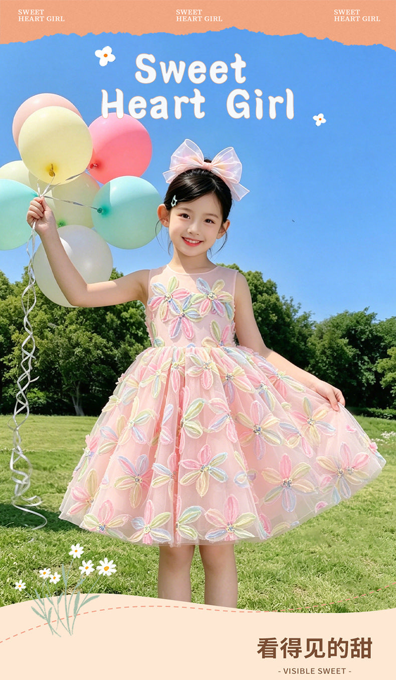 Kids birthday dress forest cute niche flower girl wedding little girl princess dress host piano tutu skirt