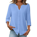 Amazon european goods  summer button-down shirt, three-quarter sleeve v-neck blouse, fashionable casual loose top