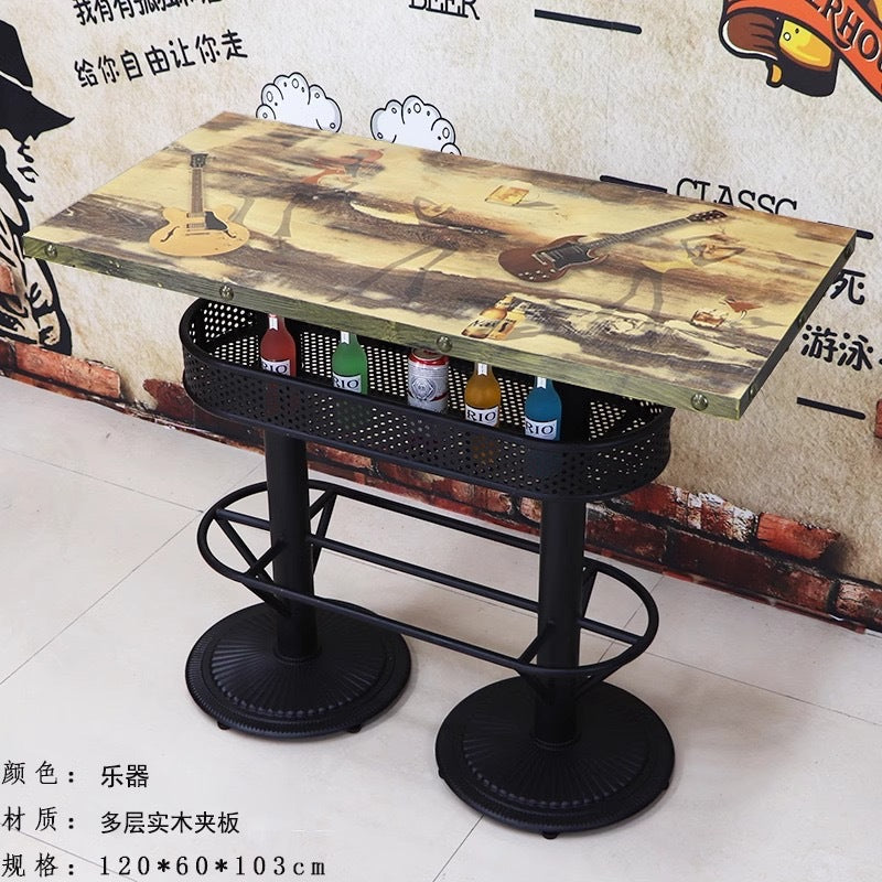Bar clear bar ktv cafe high table and chair combination retro bar stool industrial style bistro loose table