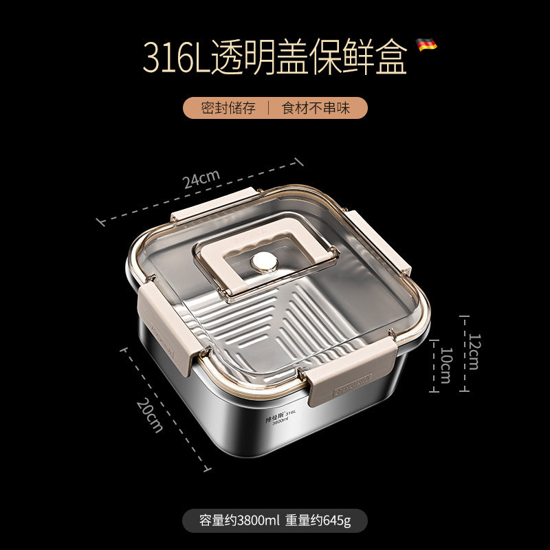 304 stainless steel crisper with lid household refrigerator storage box sealed leak-proof portable fruit picnic bento box