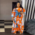 African batwing sleeve robe -  &  women's clothing - loose fit plus size printed chiffon dress