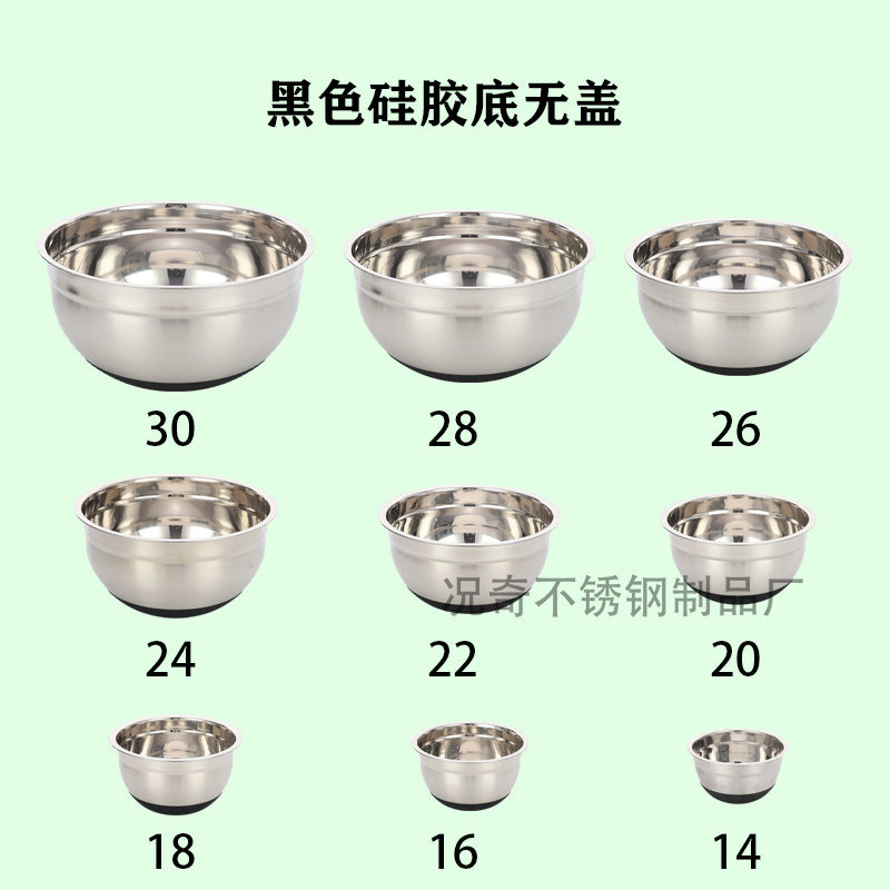 Stainless steel deep salad bowl with color-sprayed lid, round mixing bowl with non-slip silicone base for kitchen use