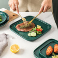 Nordic style creative green glaze ceramic steak plate - glossy green square/round plate - hotel-grade solid color salad plate