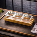 【with lid】gold-rimmed 3-compartment fruit platter + wooden tray, thickened plastic