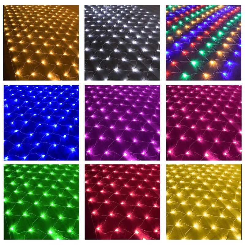LED net lights, colorful lights, flashing lights, string lights, outdoor waterproof grid shape, full sky, lawn decoration, low voltage fishing net lights