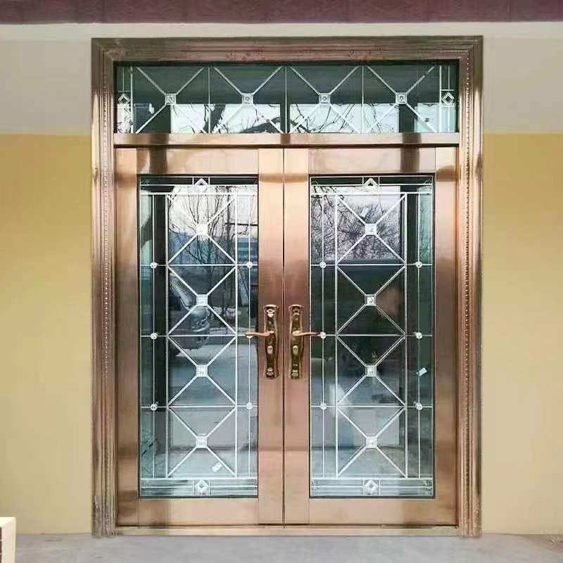 304 stainless steel door self-built house double-open rural glass door for home white steel rose entrance security door