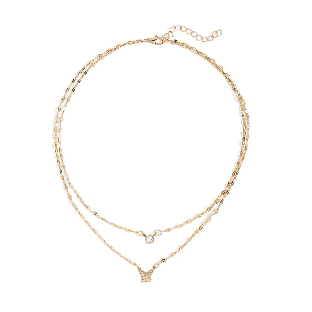 Butterfly necklace wholesale cross-border jewelry double layered clavicle chain women's niche high-end light luxury diamond-studded sweater chain