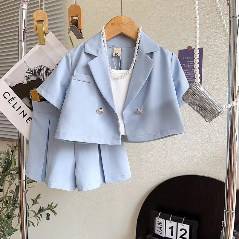 Girls' summer new french style niche outfit: blazer + wide-leg shorts - direct from the manufacturer