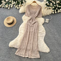Vacation style laceembroider sleeveless dress female summerstylish feature v neck lantern sleeve waist slimming look long skirt