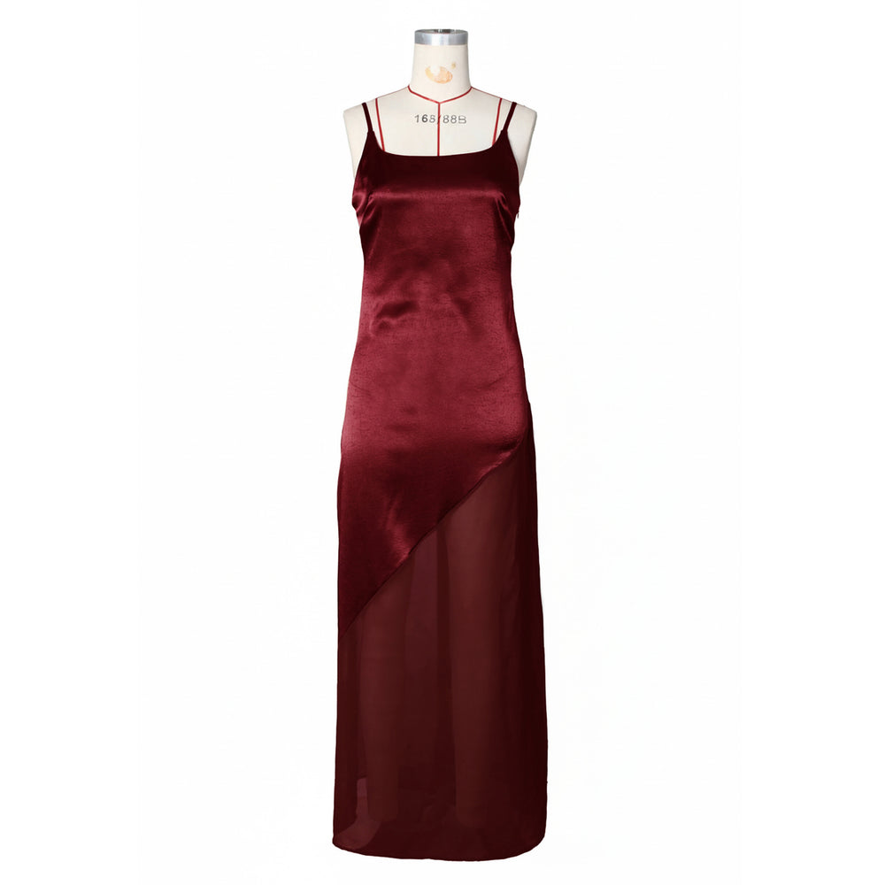 summer new european and american style camisole dress - sexy backless satin patchwork chiffon maxi evening gown