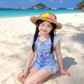 Kids' starry sky one-piece swimsuit, baby girl swimsuit, stylish summer mesh bowknot swimwear, girls' swimsuit