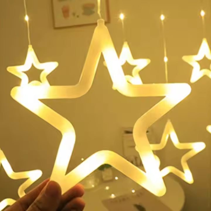 Cross-border  LED leather line pentagram curtain light waterproof star flashing light Christmas decoration star curtain light