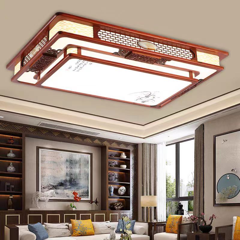 Chinese solid wood ceiling lamp rectangular Chinese style living room lamp antique Chinese lighting bedroom dining room study lighting