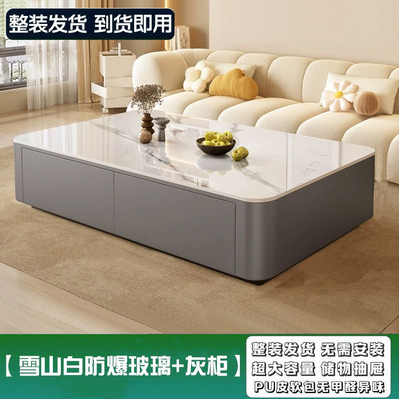 Cream style for home living room small apartment floor-standing tempered glass coffee table tv cabinet combination living room tv cabinet suit
