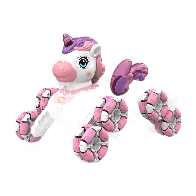 Amazon 2.4g unicorn remote control car - eight-wheel stunt, lights & music, 360° rotation, cute pink toy car