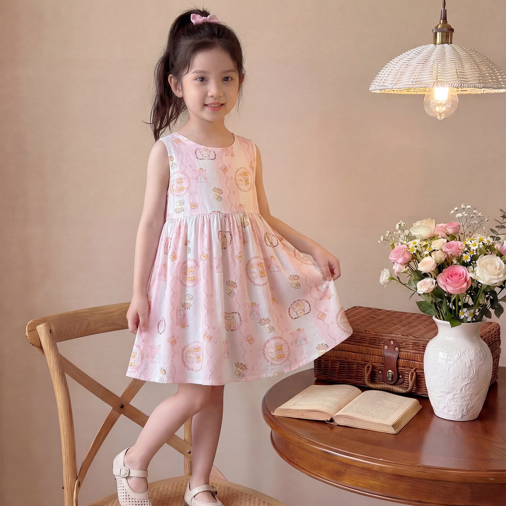New girls' summer floral cotton silk dress - baby girl casual sweet style princess dress - stylish and trendy children's clothing