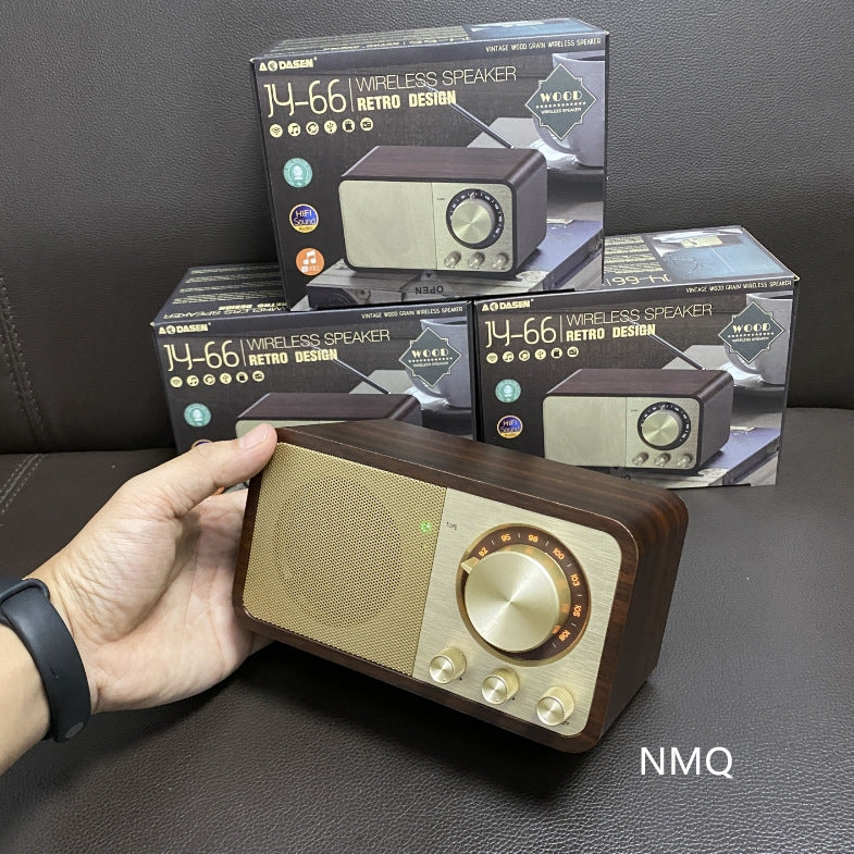 Jy66 wooden speaker - retro style bluetooth speaker with outdoor radio, card & usb drive support (default model - no battery)