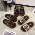 Thick sole leopard print fur slippers for women outwear2024fall and winternew arrivalpopular soft bottom home one-line cotton slippers