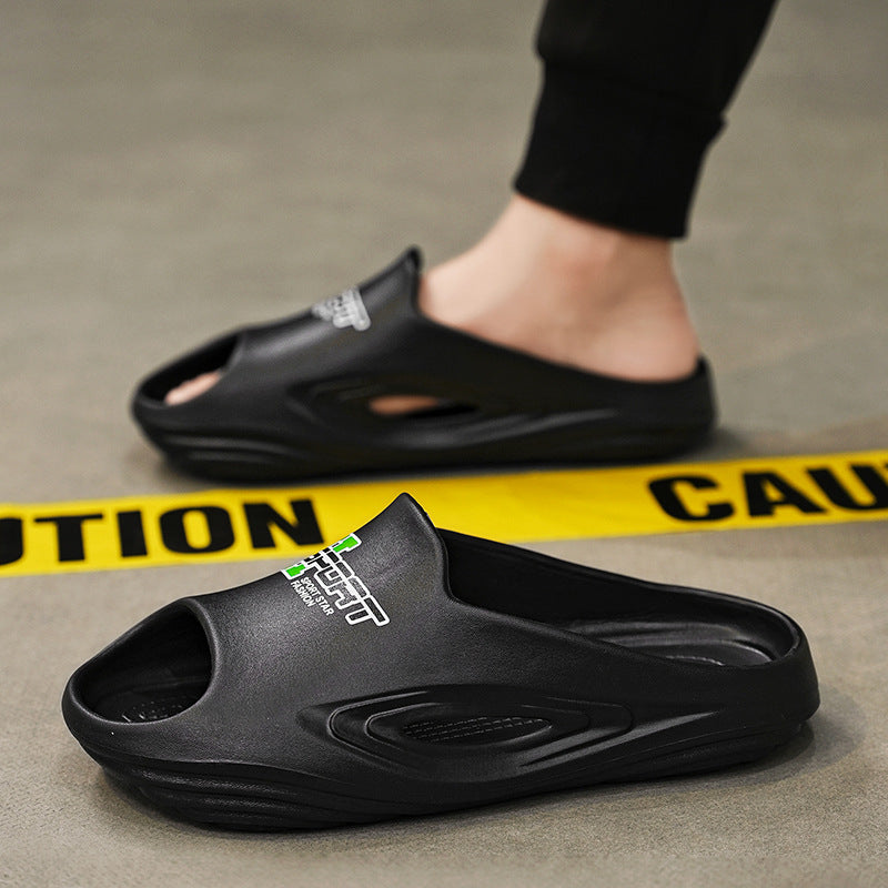 2024 summer men's slippers summer new thick bottom stepping on shit feeling sandals one-word drag EVA men's sports tide drag batch