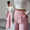 spring/summer new arrival: women's pink high-waisted trousers with button-decorated waist patch – elegant, casual, and versatile