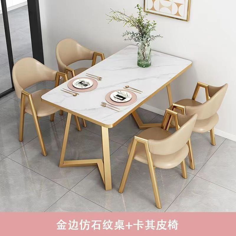 Nordic light luxury negotiation table and chair combination milk tea shop imitation rock slab rectangular in stock reception table and chair combination dining table and chair