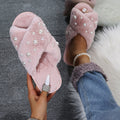 Fall and winternew arrivalmofluffy slippers women's flats home indoor slippers heattech pearl floor cross mofluffy slippers women