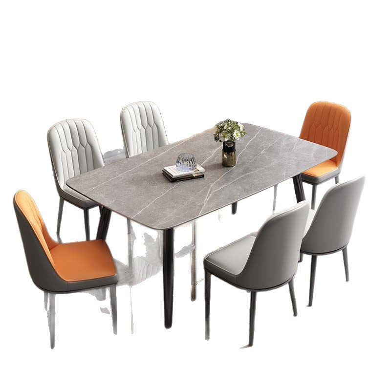 Nordic light luxury rock slab dining table and chair set - compact home, eight-person table, minimalist rental apartment dining table