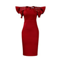 Plus size women's fashion: new  round neck ruffle sleeve slit beaded bodycon office lady dress - european & american style