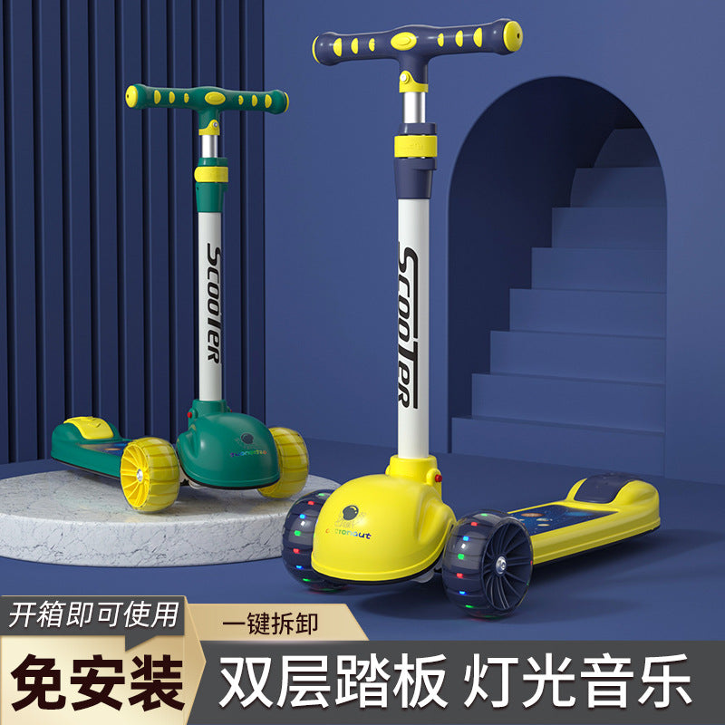 Children's scooter 3-in-1 foldable three-wheeled single bicycle with music flash baby children's scooter