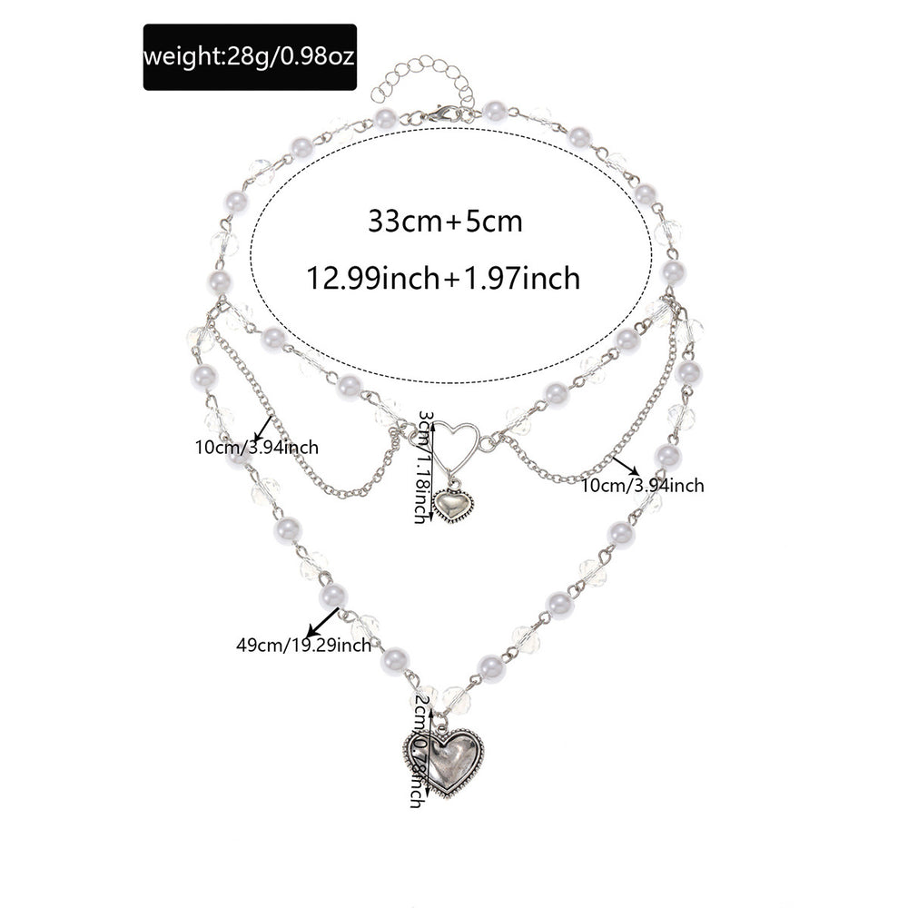 Wholesale faux pearl chains: cross-border fashion, niche, high-end, gothic style heart pendant necklace, sweater chain accessories