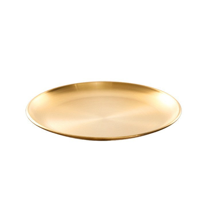 Korean style barbecue plate steak plate round plate stainless steel barbecue shop golden round barbecue plate bone plate snack plate