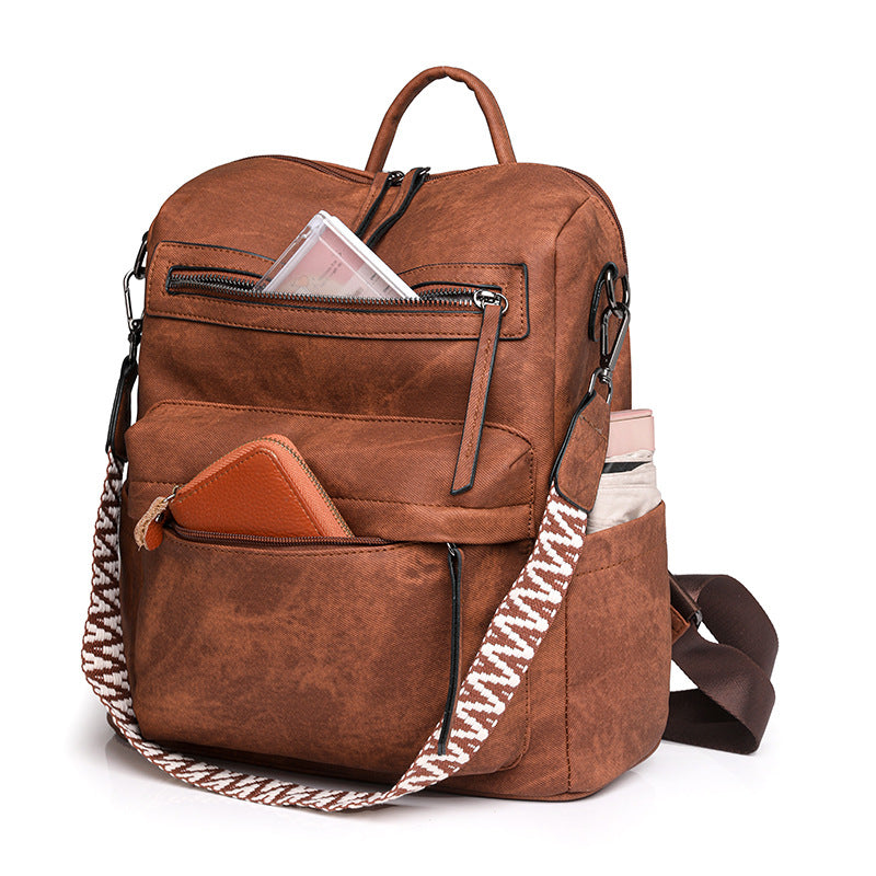 Cross-border backpack bags backpack women's PU soft leather versatile large-capacity dual-purpose shoulder bag women's backpack