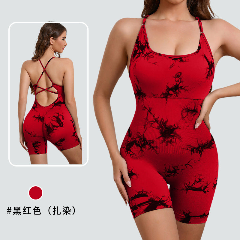 European and american style one-piece yoga bodysuit with removable padded bra, criss-cross back design, breathable, casual, activewear, and shaping bodysuit