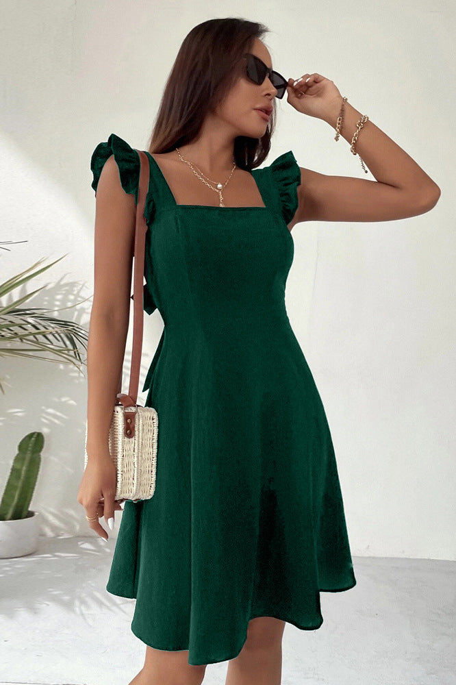 european and american women's clothing  new collection: pastoral style camisole pure cotton mini dress - elegant, commute-friendly, vacation-ready beach dress