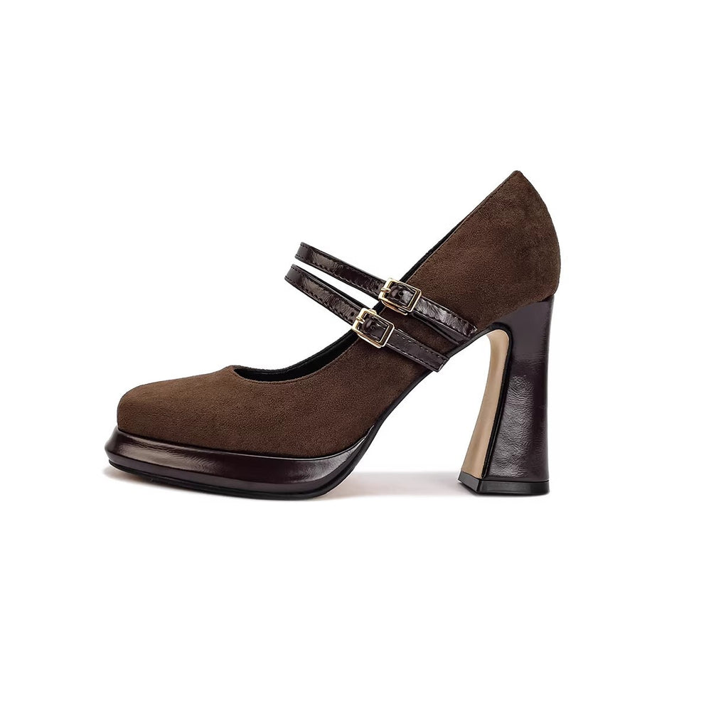 Fashionable retro platform heel mary janes - women's spring/autumn 2026 new collection - single strap, square toe, chunky heel