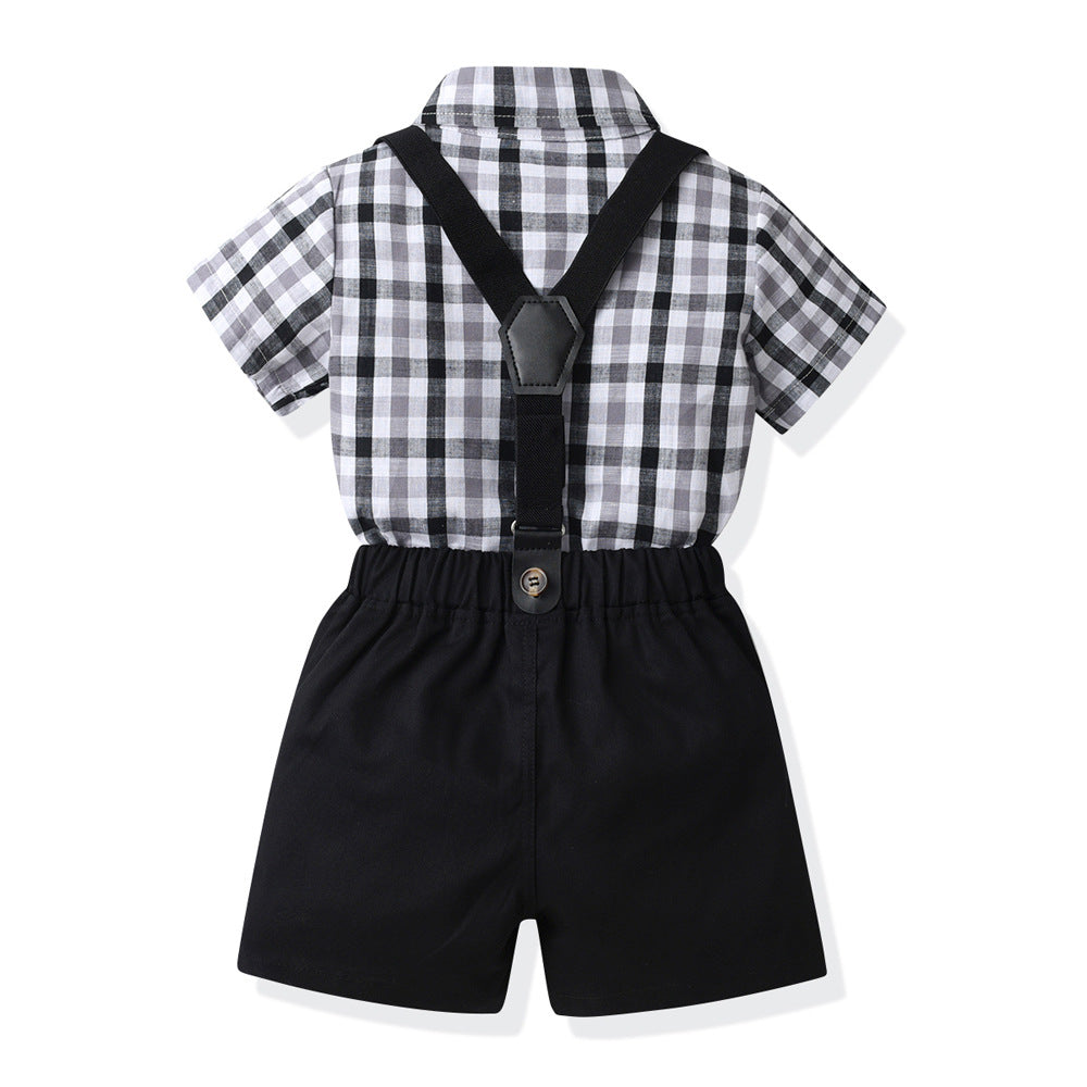 Boys' summer outfit: new cross-border style, formal wear, kids' short-sleeve two-piece set, breathable summer clothes for babies, stylish and trendy