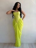 exclusive supply of fashion suspender long skirt, waist-cinching chiffon pleated hip-hugging dress, party dinner dress