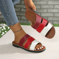 European and american export plus size patchwork flat slippers women's cross-border round toe woven one-strap outdoor beach sandals