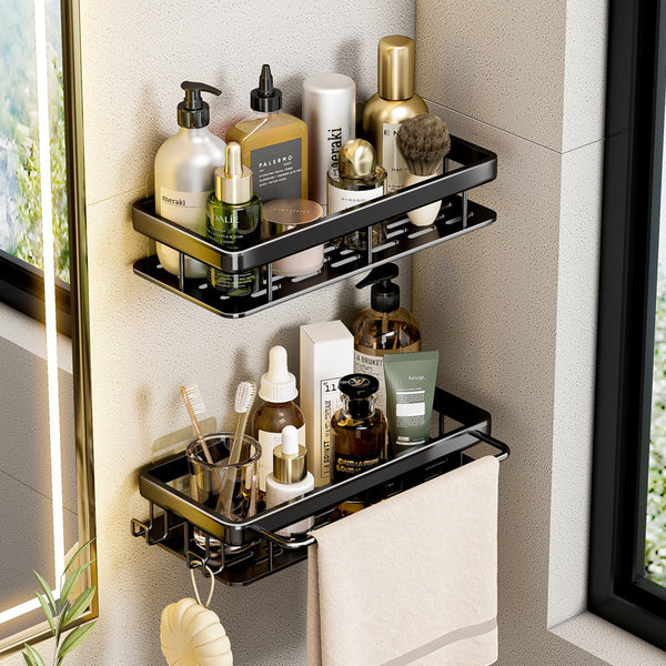 Toilet rack wall hanging non-punching space aluminum double-layer bathroom storage toilet suction cup bathroom towel rack