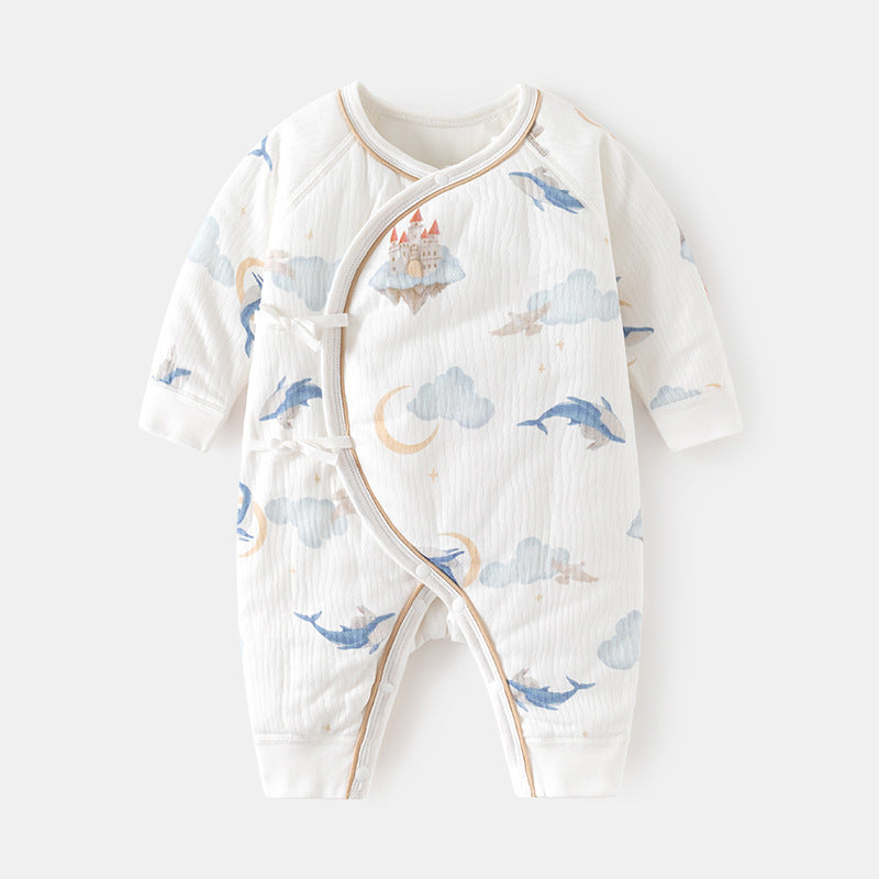 Babibele quilted romper - lightweight cotton, seamless bodysuit, autumn/winter pure cotton newborn butterfly outfit, baby crawling suit