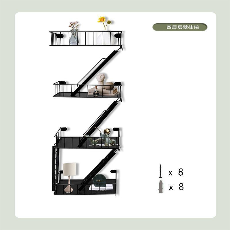 Trendy multi-tiered staircase shelf set - iron art wall-mounted storage rack for home bedroom decoration and organization