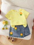 Baby clothing kids set children outfit yellow short-sleeved t-shirt + blue short