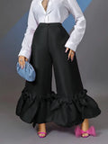 Am220521high waist loose design ruffles wide leg flare pants high waist flare pants