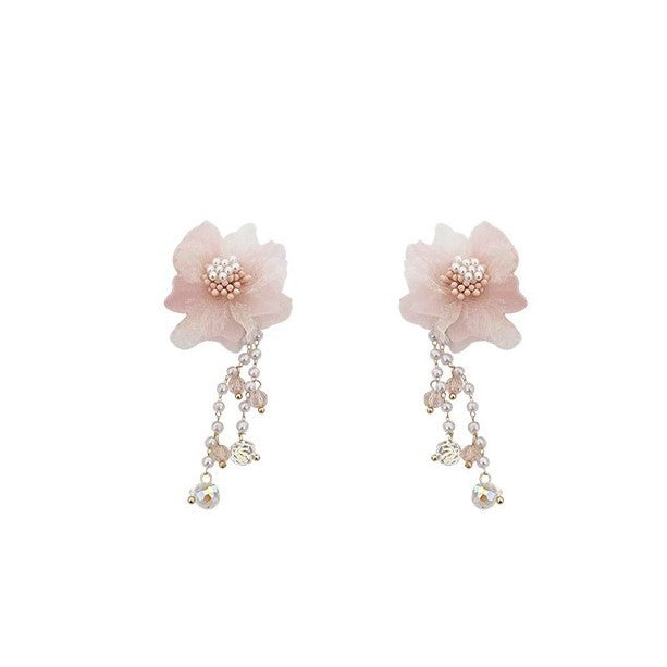Romantic pink crystal flower pearl earrings - vacation vibes, luxe & ethereal, dopamine dressing