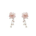 Romantic pink crystal flower pearl earrings - vacation vibes, luxe & ethereal, dopamine dressing