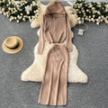 Fall and wintercasualsuitfemale celebrityfashion hot diamond hooded zipper cardigansweateroutwearknitting hip skirt