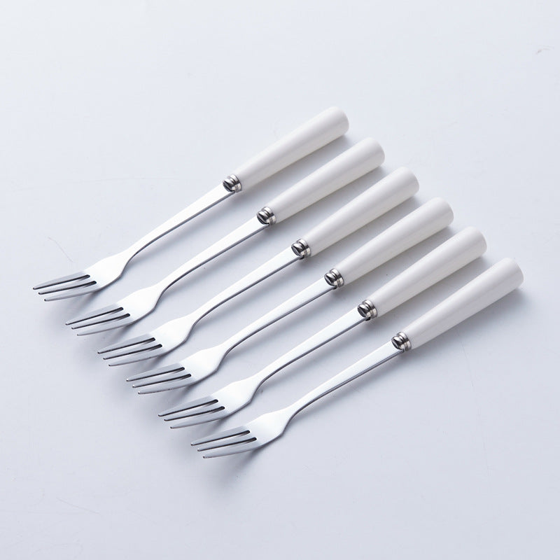 Stainless steel fruit fork set with premium ceramic storage jar, fruit picks, home watermelon forks, and stylish spoons